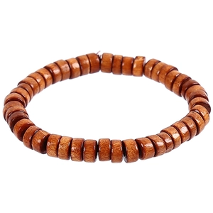 Ethnic wood bead bracelet with copper coins and polished reddish brown beads