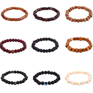 Ethnic Style Wooden Bead Bracelet Retro Buddhist Prayer Beads Elastic Wood Beads Hand Chain For Men Women Jewelry