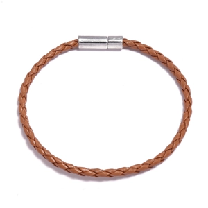 Bracelet unisexe en cuir tressé marron foncé avec fermoir magnétique en argent poli