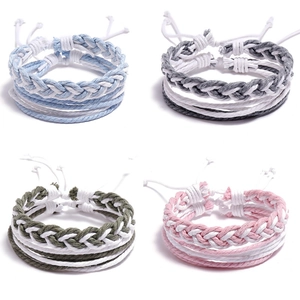 Combinaison de Bracelets en Cordon de Cuir Tissé à la Main pour Hommes Femmes Style Ethnique Coloré Bracelet en Corde Tressée Réglable Bijoux