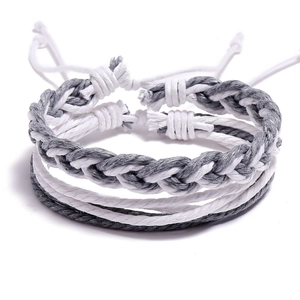 Bracelets de couple tressés à la main en blanc et gris avec fermoir à nœud coulant