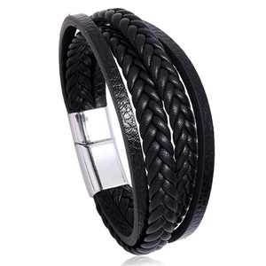Men's Multi-layer Woven Synthetic Leather Bracelet Minimalist Vintage Style Alloy Magnetic Buckle Bracelet Fashion Jewelry Gift