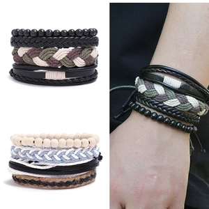 Ensemble de bracelets multicouches vintage en cuir tressé avec perles pour hommes