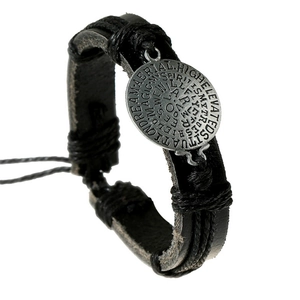 Vintage Braided Cowhide Bracelet For Men Women Adjustable Wax Rope Leather Bracelet With Antique Silver Alloy Word Charm