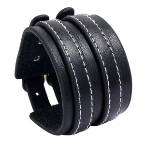 Bracelet Vintage Punk Multi-couches en Cuir PU pour Hommes Jonc Large avec Surpiqûres Contrastées Boucle Métallique Cadeau Bijoux