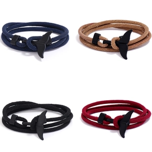 Bracciale in Corda Intrecciata con Coda di Balena Nautica Fatto a Mano Fibbia in Lega Regolabile Cordino Multistrato per Uomo Donna Gioielli