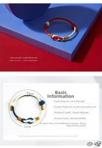 Detail of adjustable handmade red and blue woven bracelets with size 4mm width and 30cm length