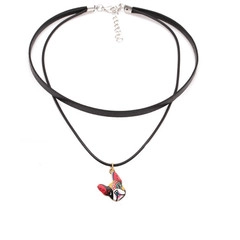 Close-up of double layer choker with colorful French Bulldog graffiti art pendant