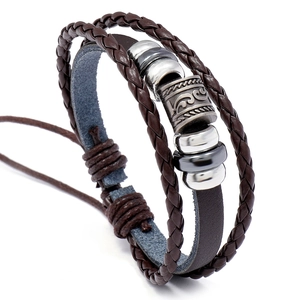 Vintage Multi-layer Braided Cowhide Leather Bracelet For Men Bohemian Bead Charm Adjustable Retro Hand Strap Jewelry