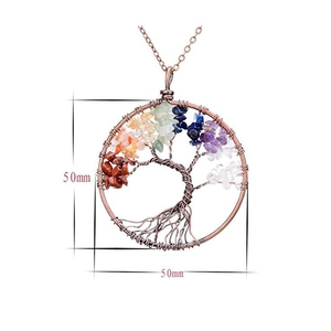 Detailed view of Tree of Life pendant with colorful natural stones and 50mm bronze frame