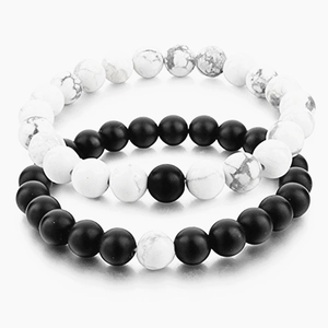 Set of 8mm black and white distance beaded bracelets for couples with matte stone beads
