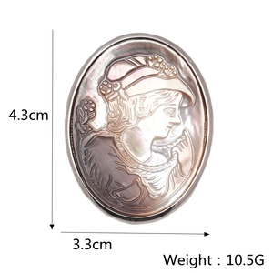 Detailansicht der handgefertigten Abalone-Muschel-Brosche in Ovalform, 4,3cm x 3,3cm