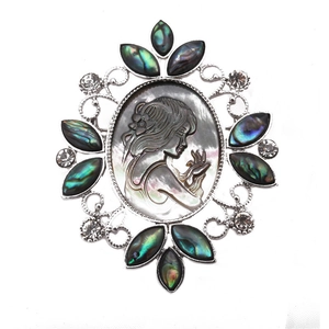 Vintage Abalone Muschel Perlmutt Dame Kamee Brosche Pin Legierung Strass Mode Schmuck Für Damen Seidenschal Schnalle
