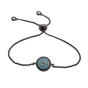 Vintage Evil Eye Alloy Rhinestone Adjustable Bracelet Women Bohemian Lucky Protection Charm Box Chain Slider Hand Jewelry