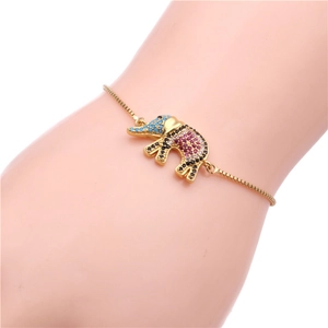 Detailed close-up of adjustable elephant bracelet with multi-color zircon micro-inlay