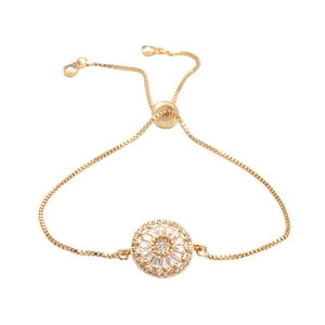Elegante Sonnenblume Zirkonia Verstellbares Armband Legierung Vergoldet Kupfer Box Kette Romantischer Modeschmuck Für Damen Geschenk