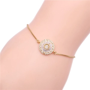 Verstellbares goldenes Sonnenblumen-Armband mit Zirkonia-Besatz auf Box-Kette