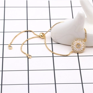 Exquisites goldenes Sonnenblumen-Zirkonia-Armband mit verstellbarer Box-Kette
