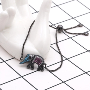 Macro detail of elephant bracelet with colorful zircons and adjustable sliding chain