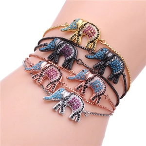 Adjustable elephant bracelet with multicolor micro-pave crystals in four metallic finishes