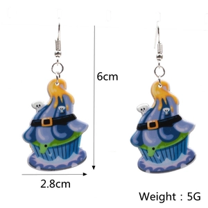 Detailed view of Halloween cupcake acrylic earrings with ghost and skull elements 6cm size