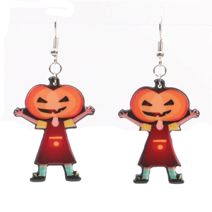 Halloween pompoen jongen acryl oorbellen voor feestjes in levendige oranje en rode kleuren