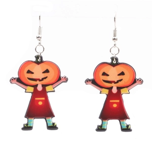 Halloween Acrylic Pumpkin Boy Witch Girl Drop Earrings For Festive Party Women Kids Holiday Costume Jewelry Accessories