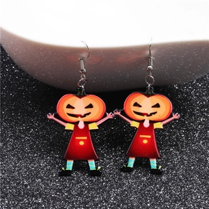 Halloween pumpkin drop earrings with striped legs and red vest for party jewelry