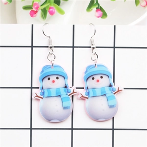 Boucles d'oreilles bonhomme de neige en acrylique avec chapeau bleu et écharpe