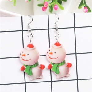 Boucles d'oreilles bonhomme de neige en acrylique avec chapeau rouge et écharpe verte