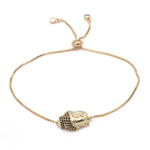 Gold Plated Buddha Head Charm Bracelet For Women Adjustable Bolo Box Chain Black Zirconia Micro Inlaid Jewelry Gift