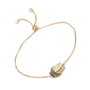 Adjustable gold bracelet with micro-paved black zircon animal charm and box chain
