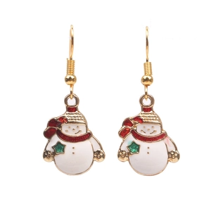 Pendientes de muñeco de nieve navideño con esmalte de colores y ganchos de metal dorado