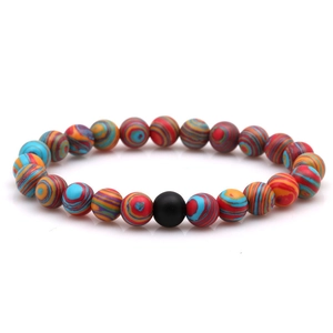 Bracelet extensible en perles de malachite de paon et pierre mate de 8mm pour couples