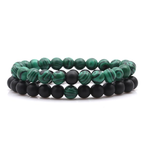 Ensemble de bracelets en perles de malachite et pierre noire mate de 8 mm pour couples