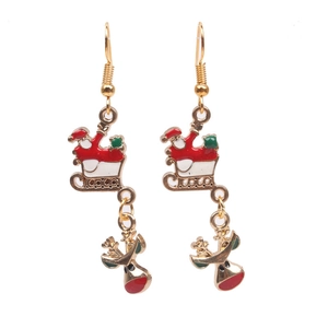 Pendientes navideños con Papá Noel en trineo y colgante de reno en acabado de esmalte
