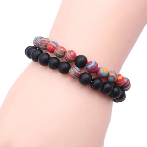Bracelets de perles 8mm en pierre noire mate et malachite colorée pour couple