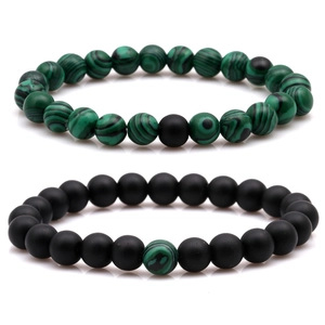 Bracelet de Perles en Pierre Naturelle pour Femmes Hommes Noir Mat Vert Motif Malachite Bracelet Élastique Bijoux de Mode Cadeau