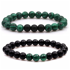 Ensemble de bracelets en perles de malachite verte et pierre noire mate de 8 mm