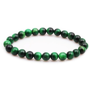 Green tiger eye stone beaded bracelet 8mm featuring chatoyancy effect on white background
