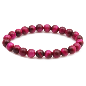 Vibrant rose red tiger eye stone beaded bracelet with 8mm round natural beads and cat eye effect