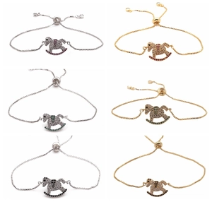 Pulsera Ajustable de Caballo Balancín con Circón Micro Pavé de Lujo para Mujer Cadena de Caja de Cobre Joyas de Moda