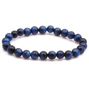 Minimalist 8mm blue tiger eye stone beaded bracelet featuring deep natural cat eye texture