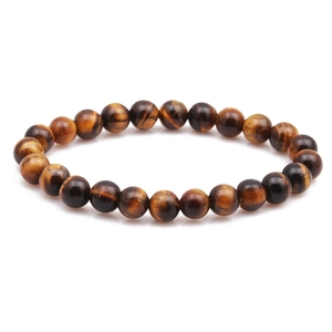 Polished 8mm tiger eye stone beaded bracelet with natural brown and gold cat-eye effect