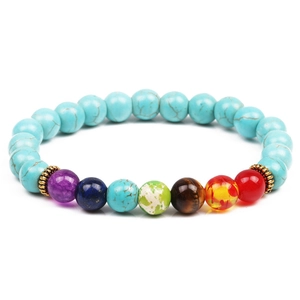 Chakra yoga bracelet with 8mm turquoise beads and seven colorful healing stones