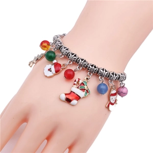 Bracelet de Noël avec breloques Père Noël et bonhomme de neige sur chaîne en métal