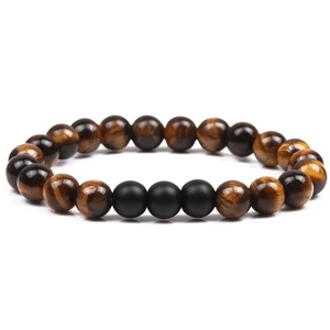 Polished brown tiger eye and matte black stone beaded bracelet for men and women