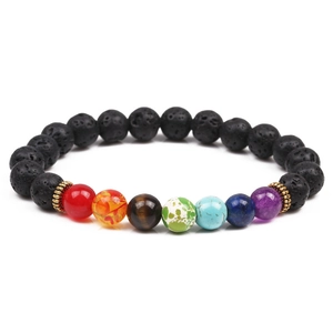 Pulsera de Chakra de Piedra de Lava Natural con Cuentas Cuerda Elástica Yoga Energía Sanación Pulsera Para Hombres Mujeres Joyería Espiritual Hecha a Mano