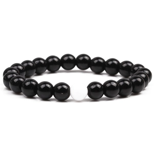 Natural Stone Black Agate White Turquoise Beaded Bracelet Round Beads Elastic String Bracelet For Men Women Unisex Minimalist Jewelry