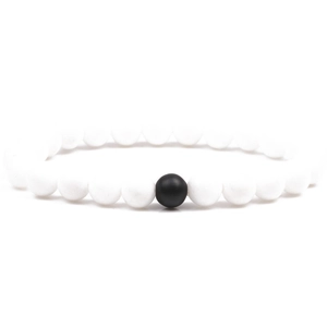 Minimalist 8mm white turquoise and black onyx beaded stretch bracelet for men